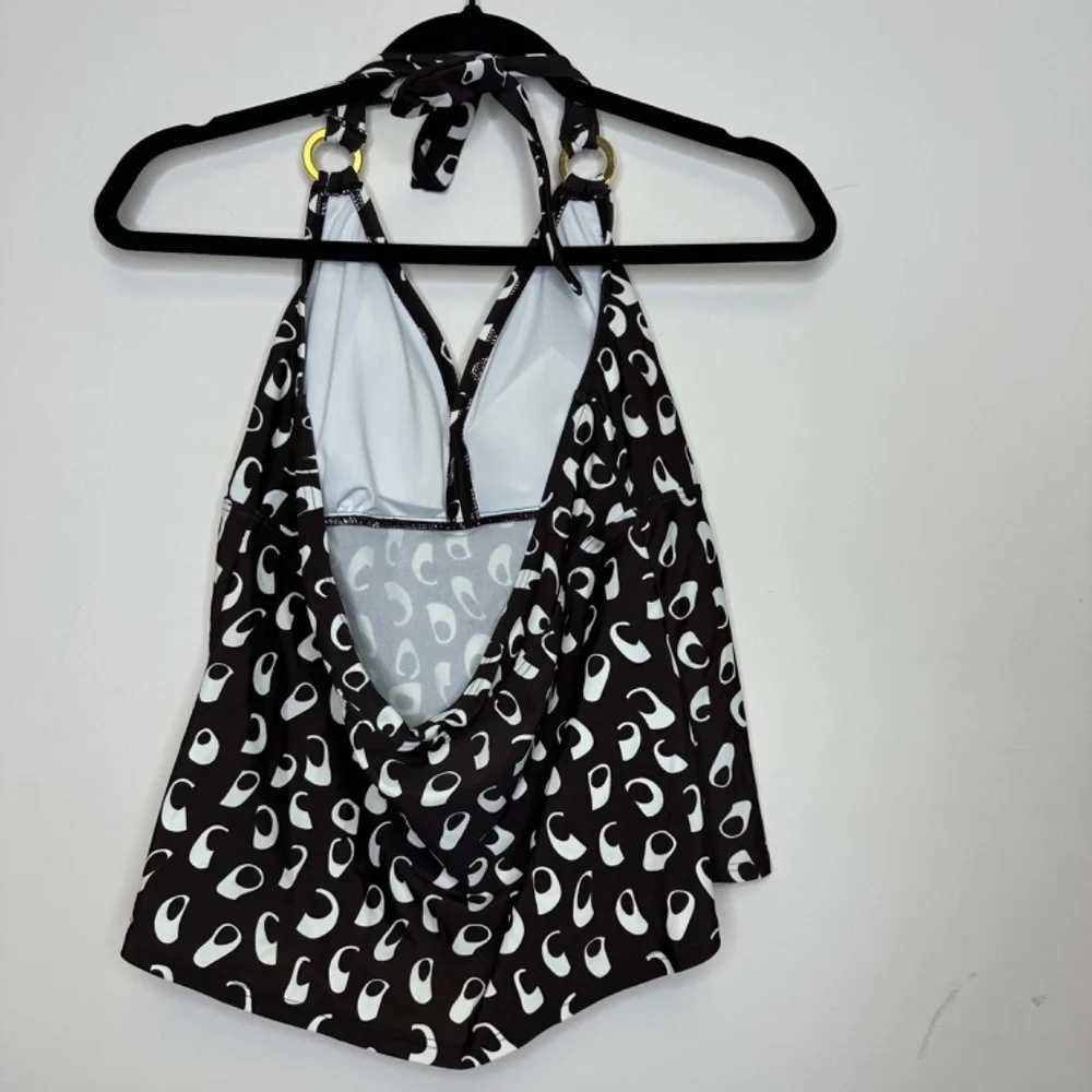 Vintage Y2K Silhouette Solutions Halter Tankini Top Brown & White Abstract Print